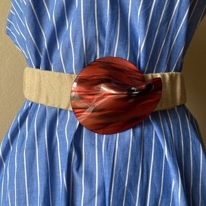 Vintage 80s large front metal hook buckle cloth over elastic stretchy belt S/M